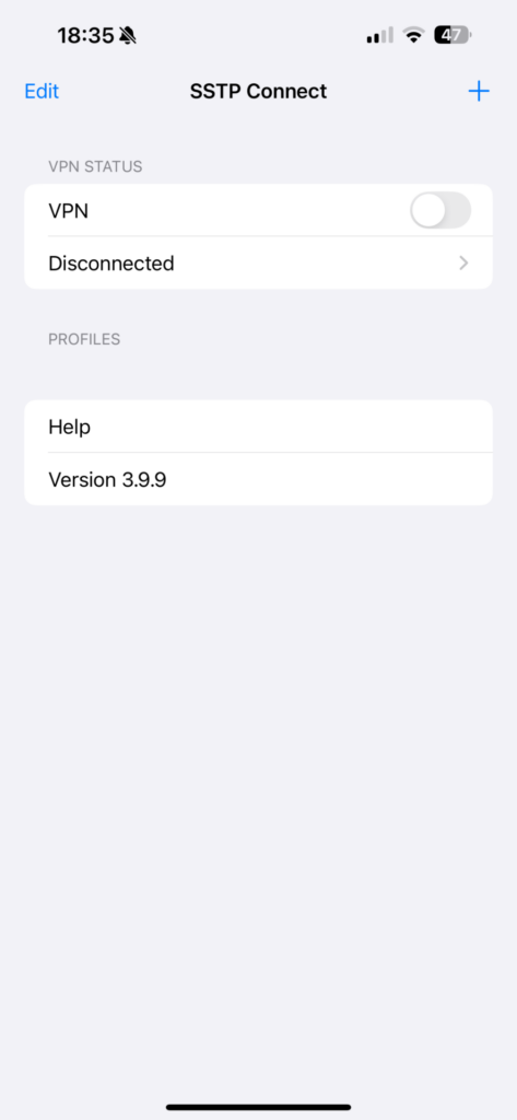 Tap the plus button in the top-right corner to add a new profile or import from file/URL.